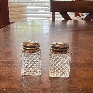 Vintage Glass Salt and Pepper Shakers with Silver Tops